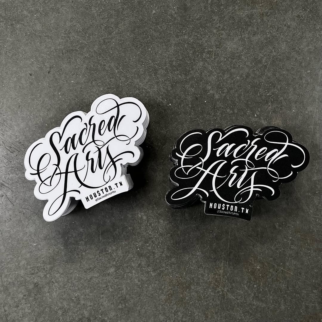 Instagram: Clean calligraphy! Sticker by:  @sacredartshtx 🖋️

.
.
#customstickers #stickers #stickershop #sticker #customdecals #decals #vinylstickers #smallbusiness #custom #vinyldecals #vinyl #labels #cuttingsticker #logo #customsticker #cardecals #stickerart #stickersale #stickercustom #stickerdesign #customlabels #decal #art #graphicdesign #tattoo #decalsticker #design #stickerporn #cartoon #fuegostickers🔥
